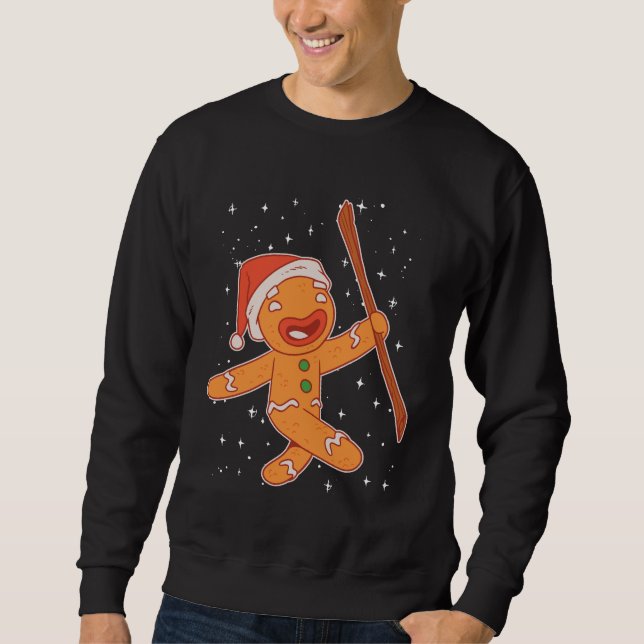 Julpepparkaka med tomteluva present för Xmas Lång Ärmad Tröja (Framsida)