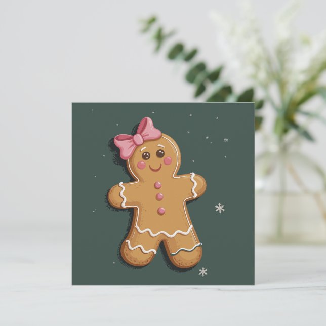 Julpepparkakflicka Rosa Båge Coquette Julkort (Stående Fram)