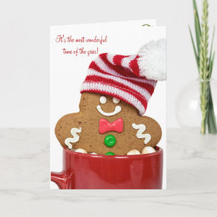 Julpepparkaksgubbe i varm kakao helgkort