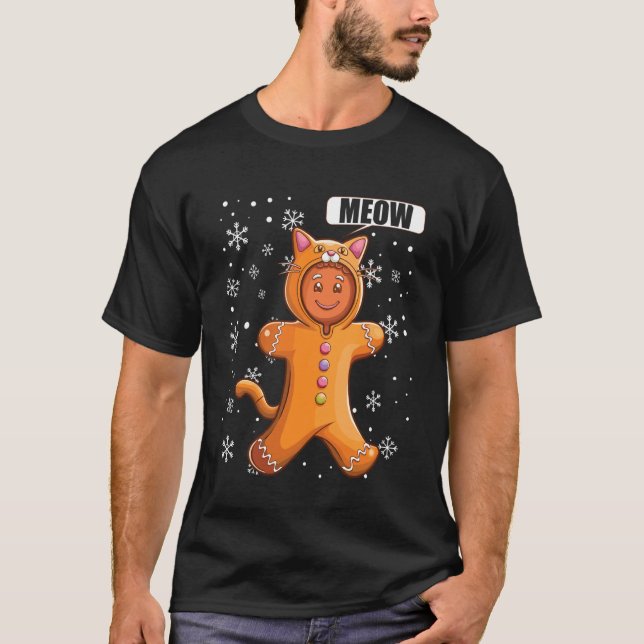 Julpepparkaksgubbe med sött kattkostym t shirt (Framsida)