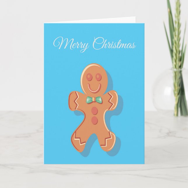 Julpepparkaksgubbe på blå helgkort (Framsida)