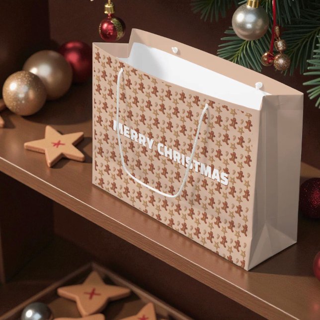 Julpepparkaksmönster (gingerbread Christmas cookies gift bag template front and back)