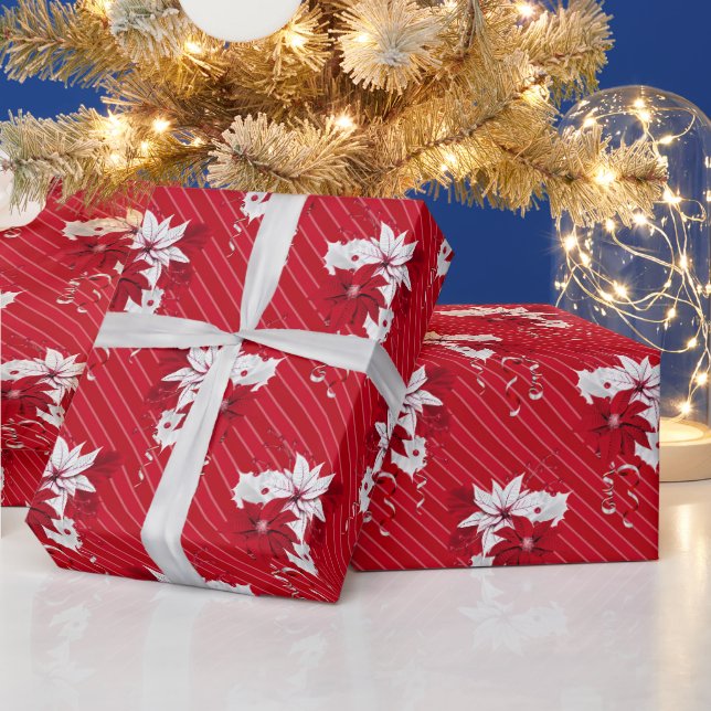Julpepparmynta | Poinsettia-randigt mönster Presentpapper (Helgdagar)