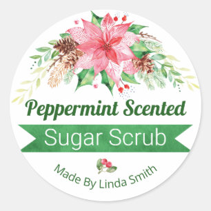 Julpepparmynta Scentra Sugar SCrub Labels Runt Klistermärke
