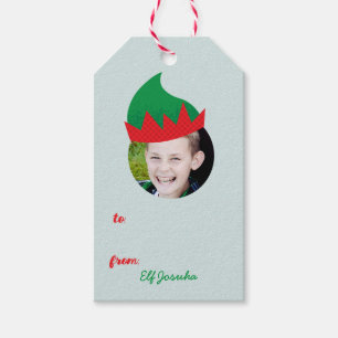 Julpersonal Elf Hat Photo Helgdag Gift-etikett Presentetikett
