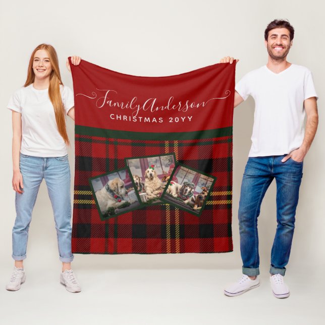 JulPHOTO Blanket - Red Tartan Collage Fleecefilt (På plats)