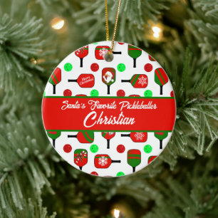 Julpickleball Paddles Festive Red and Grönt Julgransprydnad Keramik