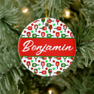Julpickleball Red Grönt Paddles Bollar X-Mas Julgransprydnad Keramik