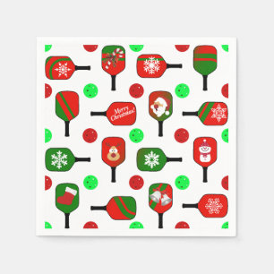 Julpickleball Red Grönt Paddles Bollar X-Mas Pappersservett