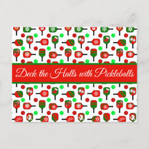 Julpickleball Red Grönt Paddles Bollar X-Mas Vykort