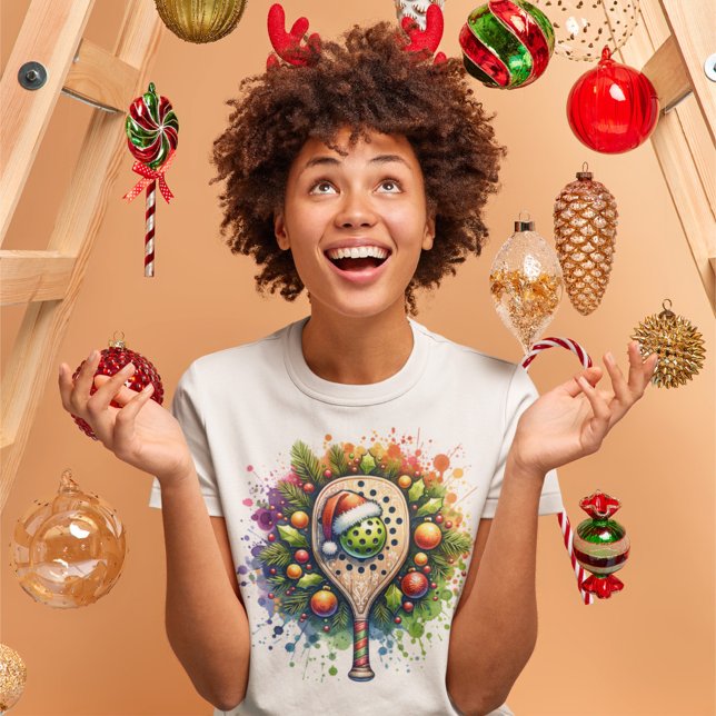 Julpickleball Santa Hat Gräs Holly Löv T Shirt (Skapare uppladdad)