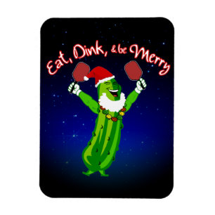 Julpickleball Santa Hat Pickle Magnet