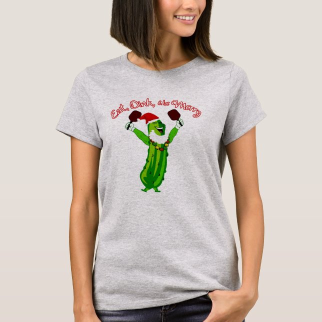 Julpickleball Santa Hat Pickle T Shirt (Framsida)