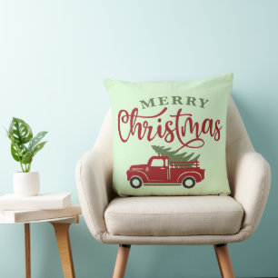 Julpillow Cover Red Lastbil Farmhouse Decor Kudde
