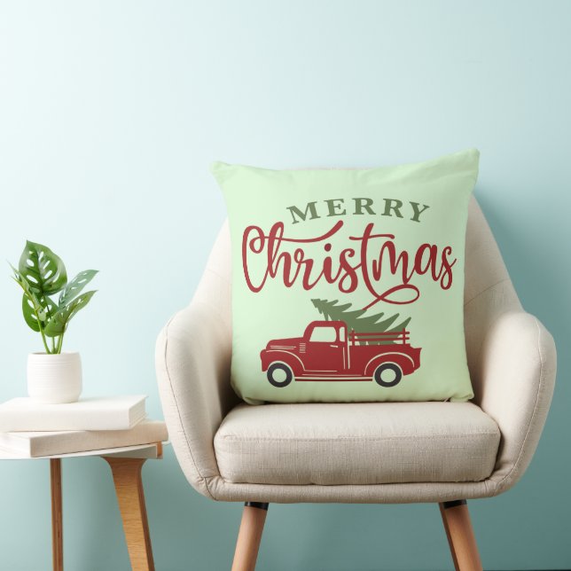 Julpillow Cover | Red Lastbil Farmhouse Decor Kudde (Stol)