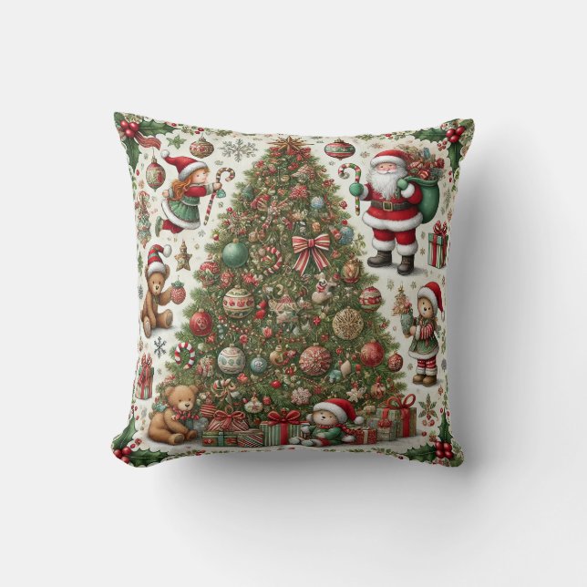 Julpillow-design - Festive Träd och Teddy B Kudde (Framsida)