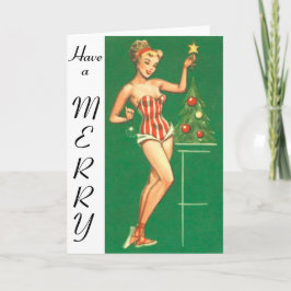Julpin-up Girl har ett Merry Card Helgkort