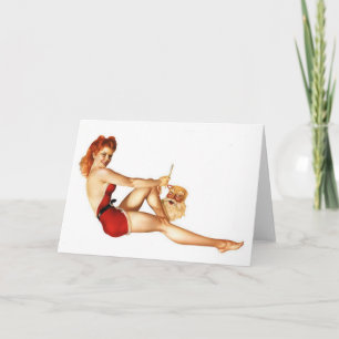 Julpin-Up Girl med julmask Helgkort