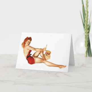 Julpin-Up Girl med julmask Helgkort