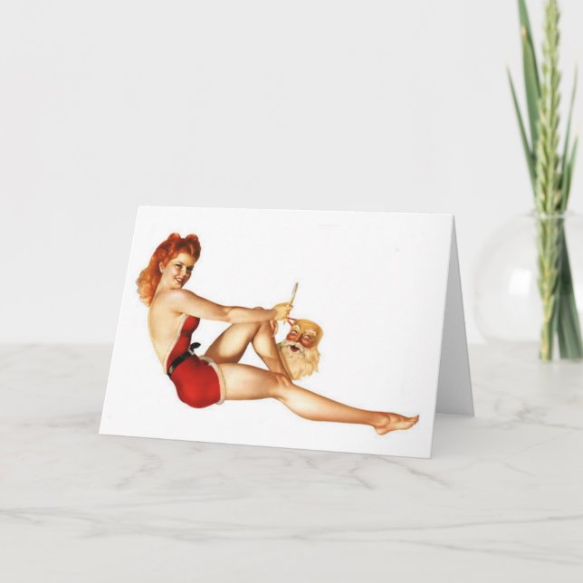 Julpin-Up Girl med julmask Helgkort (Framsida)