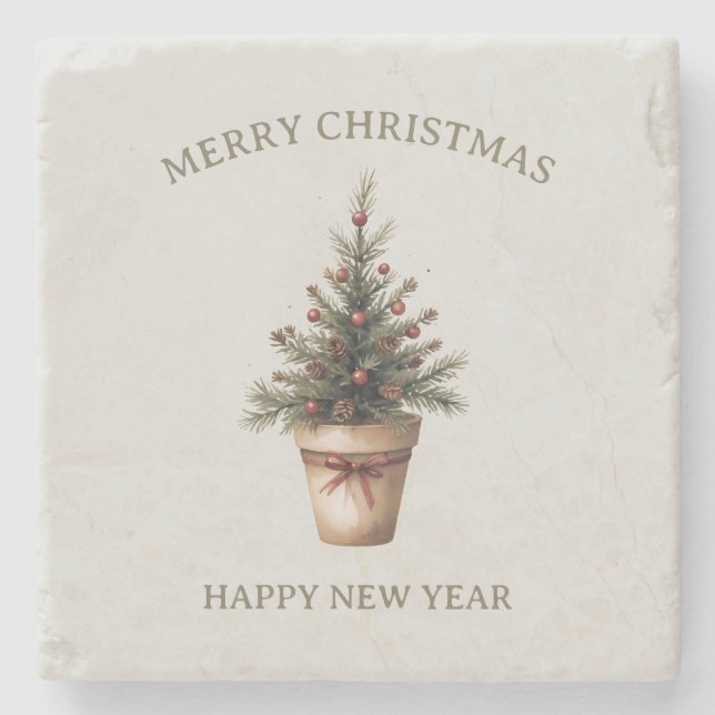 Julpinecon träd rustik helgdag anpassningsbar stenunderlägg (Framsidan)