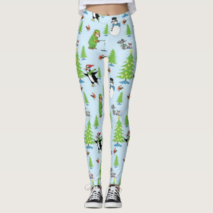 Julpingvin isskridskoåkning och björn fiskare leggings