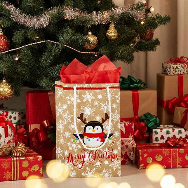 Julpingvin med lampor på papperspåse se (Skapare uppladdad)