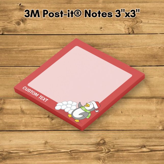 Julpingvin med snöbollor viftande post-it block (Skapare uppladdad)