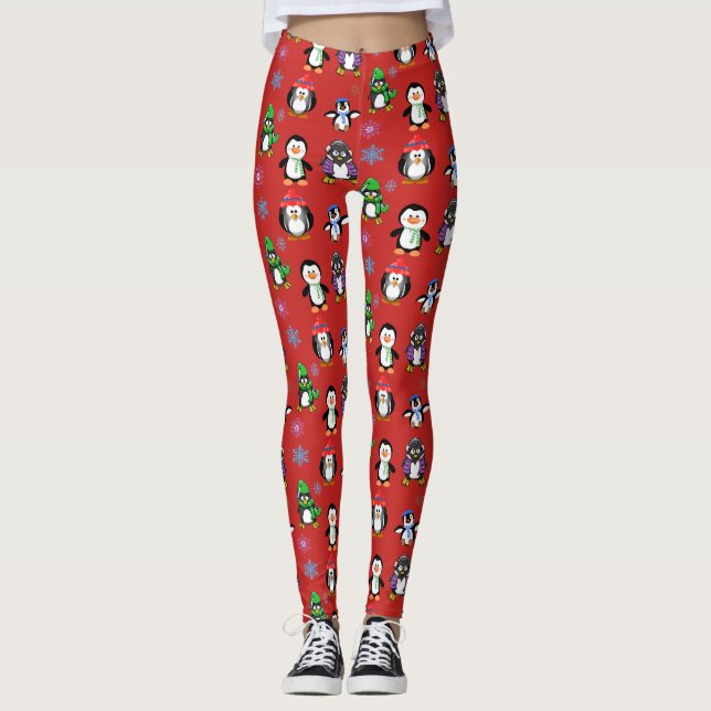 Julpingvin- och snöflingordamasker leggings (Framsida)