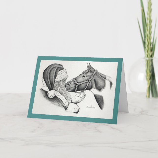 Julpinto Paint Horse och Santa Helgkort (Framsida)