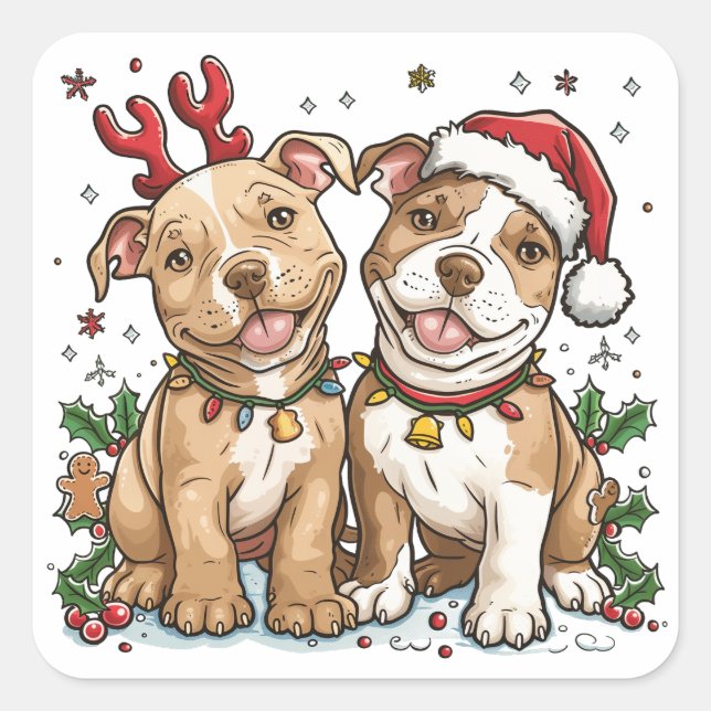 Julpit Bull Dogs Fyrkantigt Klistermärke (Framsida)