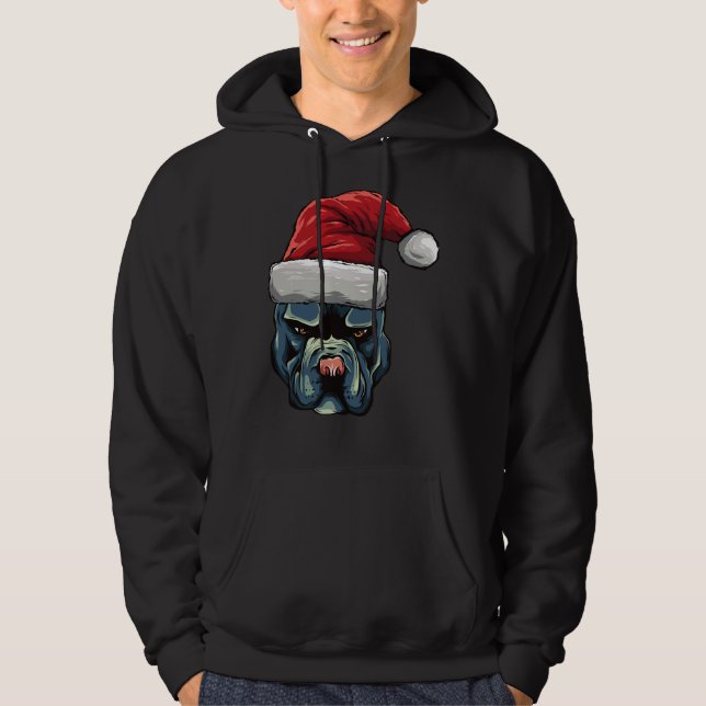 Julpit Bull Puppy Hund i Santa Hat Hoodie (Framsida)