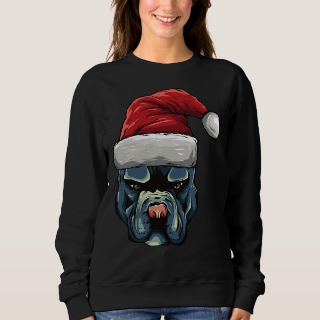 Julpit Bull Puppy Hund i Santa Hat T Shirt (Framsida)