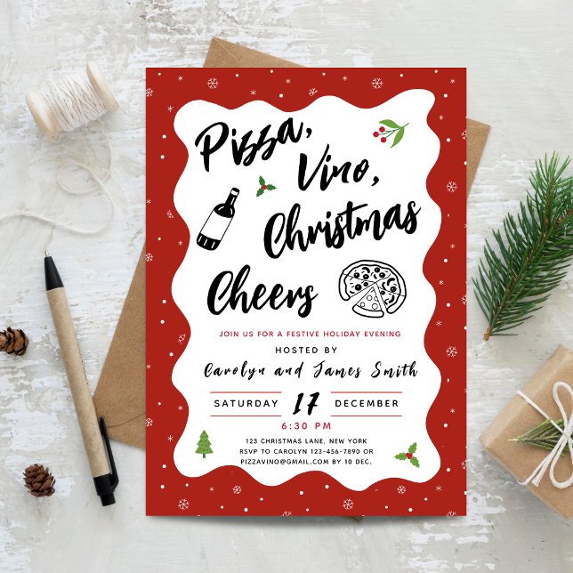 Julpizza och Vin Party Inbjudningar (Christmas Pizza and Wine Party Invitation)