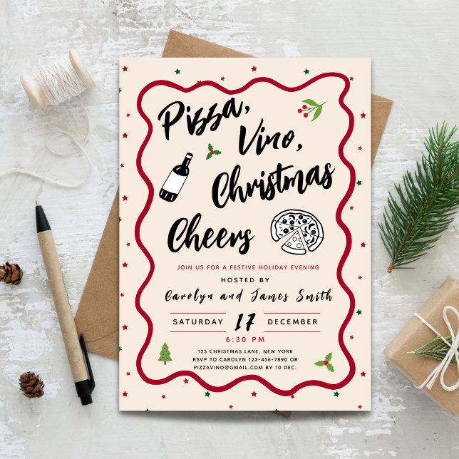 Julpizza och Vin Party Inbjudningar (Christmas Pizza and Wine Party Invitation)