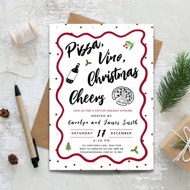 JulPizza och Vinparty Inbjudningar (Christmas Pizza and Wine Party Invitation)
