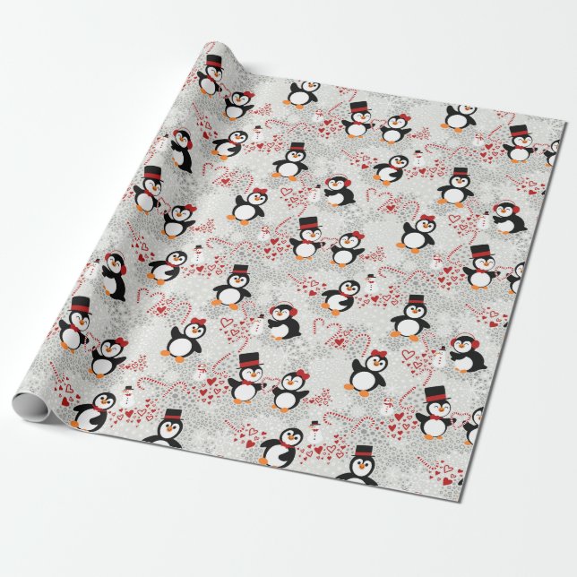 Julpjäser Peppermynt Penguins Presentpapper (Utrullad)