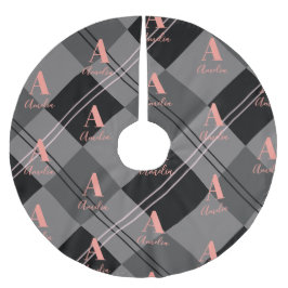 Julplagt Monogram Grått Black Rosa Julgransmatta Borstad Polyester