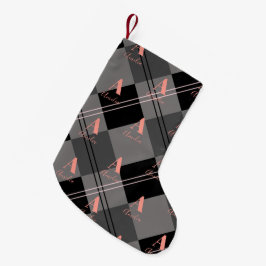 Julplagt Monogram Grått Black Rosa Liten Julstrumpa