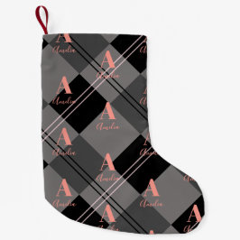 Julplagt Monogram Grått Black Rosa Liten Julstrumpa