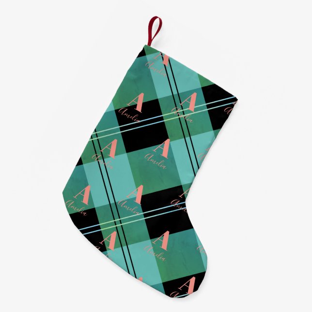 Julplagt Monogram-Gröntens Rosa Liten Julstrumpa (Framsidan (Hängande))