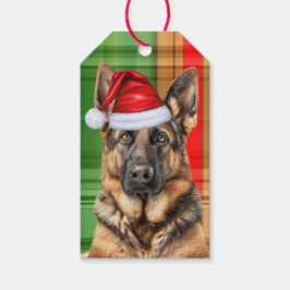 Julplaid och tysk shepherdhund jul presentetikett