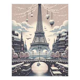 Julplakat Paris – Eiffeltornet Snöig Vinter Fototryck
