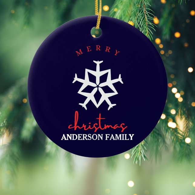 Julplan Snowflake Photo Funny Aviation Julgransprydnad Keramik (Skapare uppladdad)