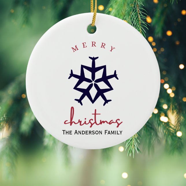 Julplan Snowflake Photo Funny Aviation Julgransprydnad Keramik (Skapare uppladdad)