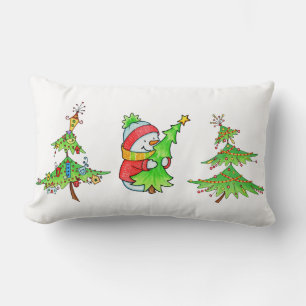 Julplanen snögubbe och Julgranar Lumbarkudde