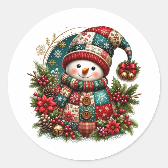 Julplåster Snöman Runt Klistermärke (Framsida)