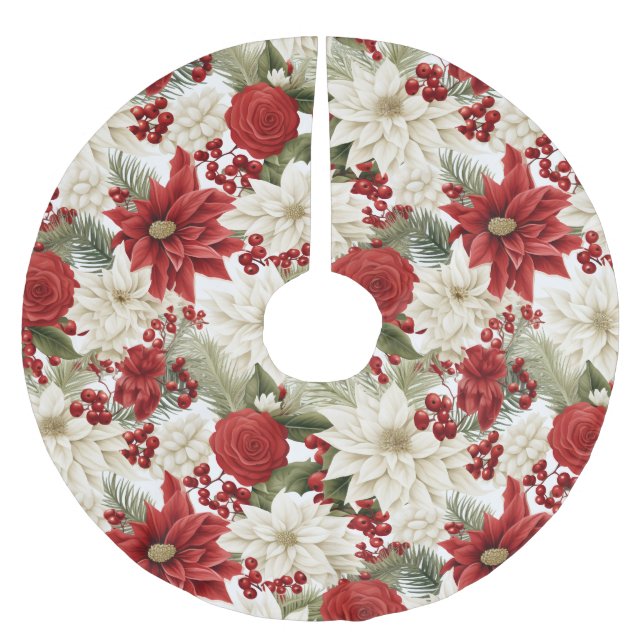 Julpoängsettia – Blomsterdesign för högtider Julgransmatta Borstad Polyester (Framsidan)