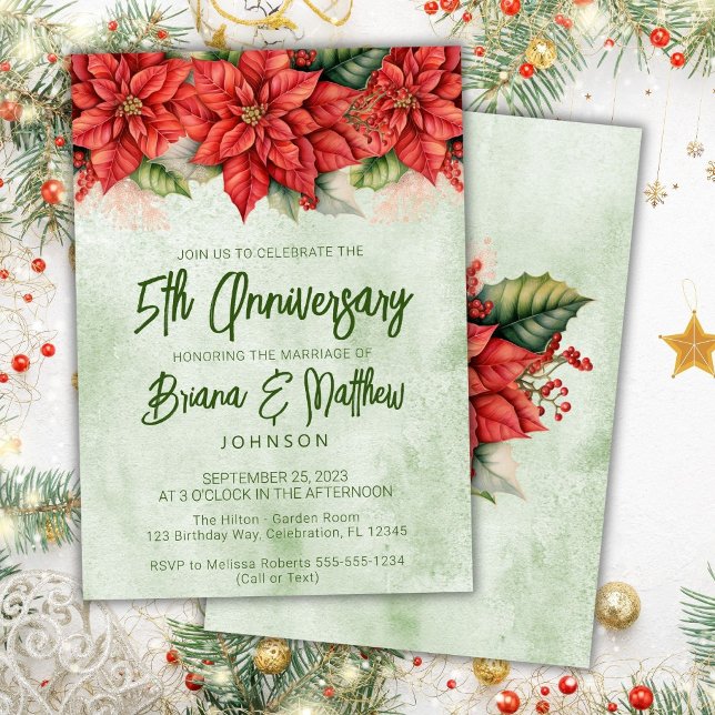 Julpoinsettia 5-års bröllopsdag  inbjudningar (Skapare uppladdad)
