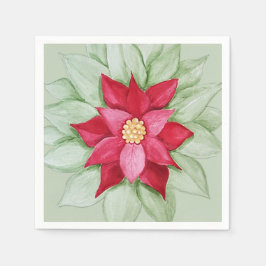 Julpoinsettia Akvarell Handmålad Pappersservett